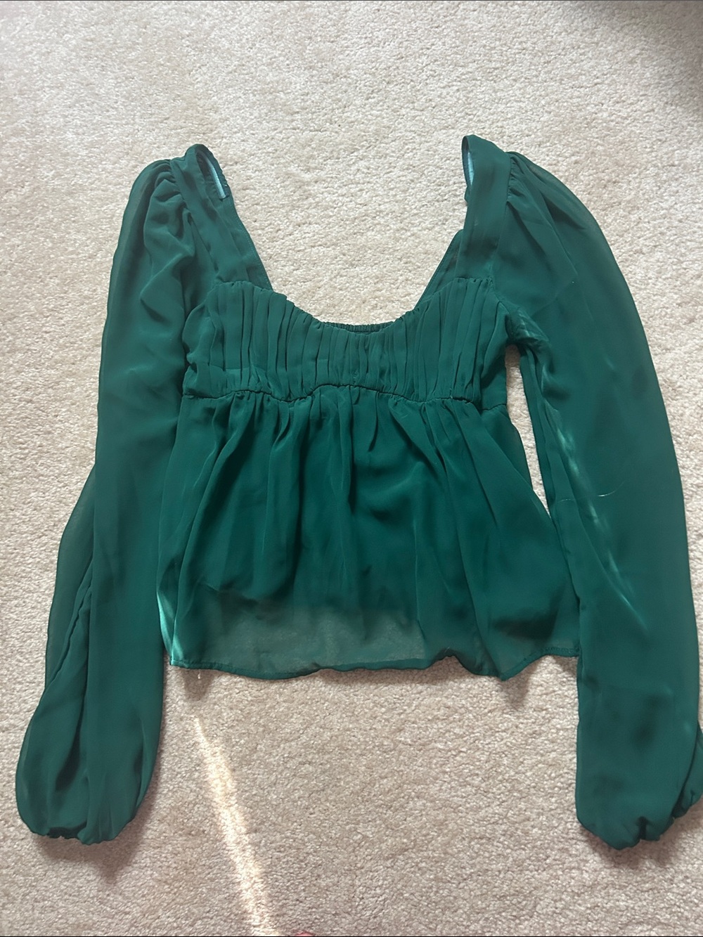 Abercrombie & Fitch Emerald Green Sheer Peasant Blouse